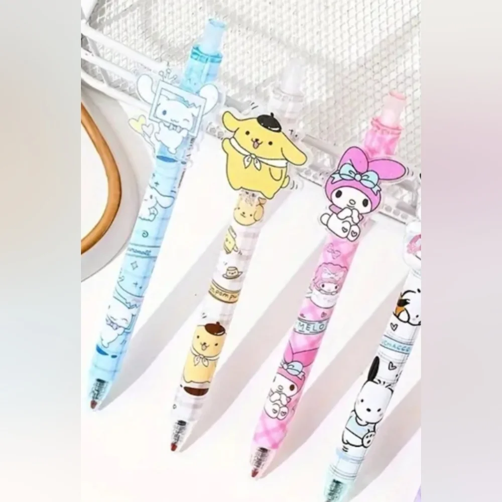 Set of 6, Hello Kitty & Friends Pens Sanrio Kuromi Melody Pom Cinnamoroll